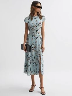 Reiss Sage Livia Printed Cut Out Back Midi Dress