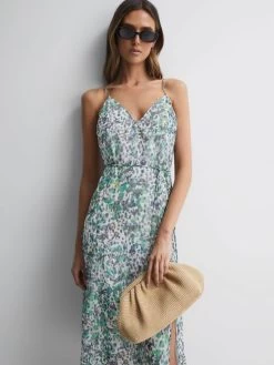 Reiss Blue Pippa Floral Printed Midi Dress
