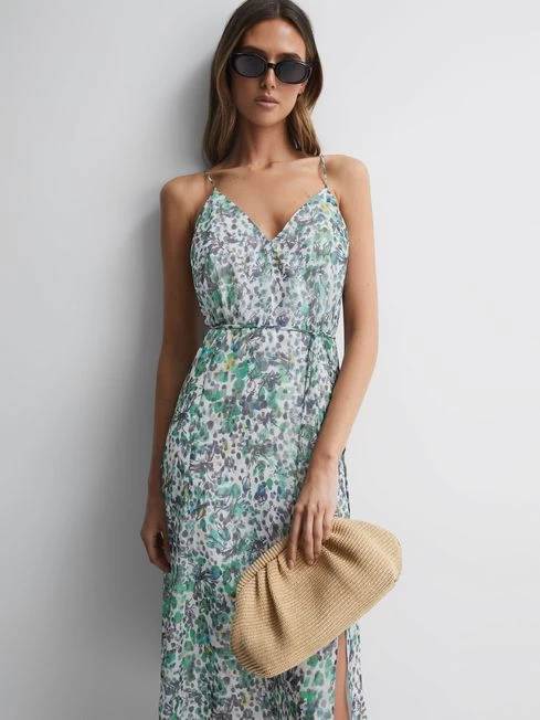 Reiss Blue Pippa Floral Printed Midi Dress