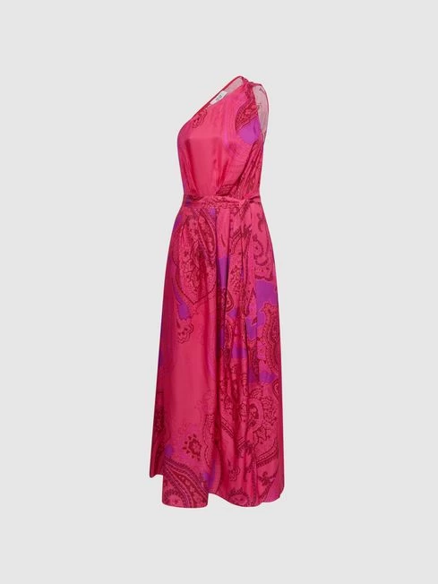Reiss Pink Mila One Shoulder Paisley Maxi Dress – Image 2