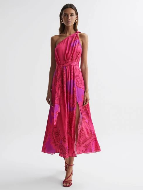 Reiss Pink Mila One Shoulder Paisley Maxi Dress – Image 3