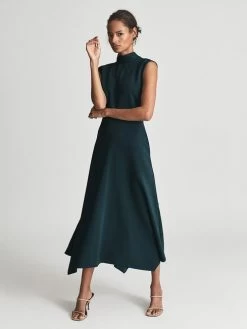 Reiss Teal Livvy Open Back Midi Dress