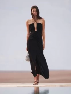 Reiss Black Lana Plunge Neck Halter Maxi Dress