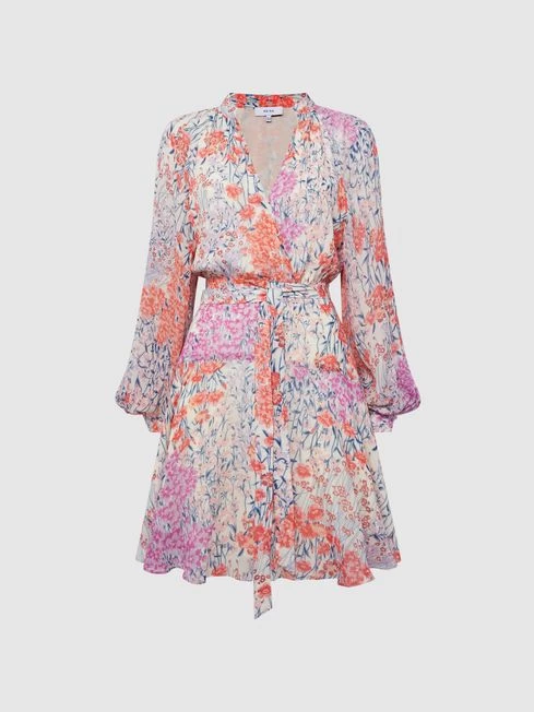 Reiss Coral/White Kiera Floral Printed Mini Dress – Image 2