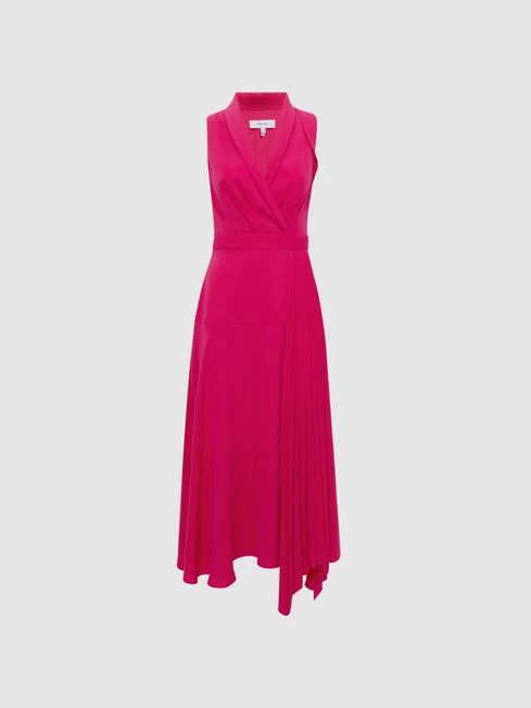Reiss Pink Claire Pleated Fitted Midi Dress – Image 2
