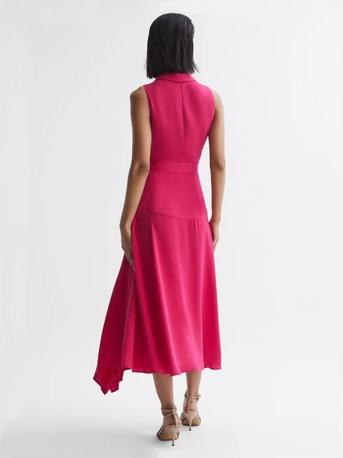 Reiss Pink Claire Pleated Fitted Midi Dress – Image 5