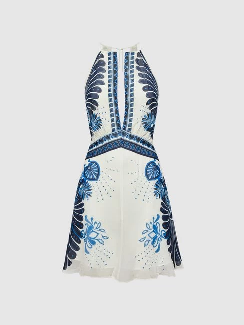 Reiss Blue Brianna Printed Halter Neck Mini Dress – Image 2