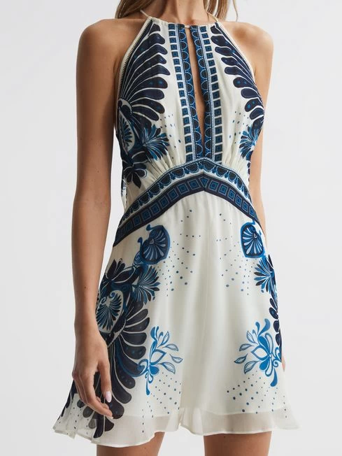 Reiss Blue Brianna Printed Halter Neck Mini Dress – Image 4